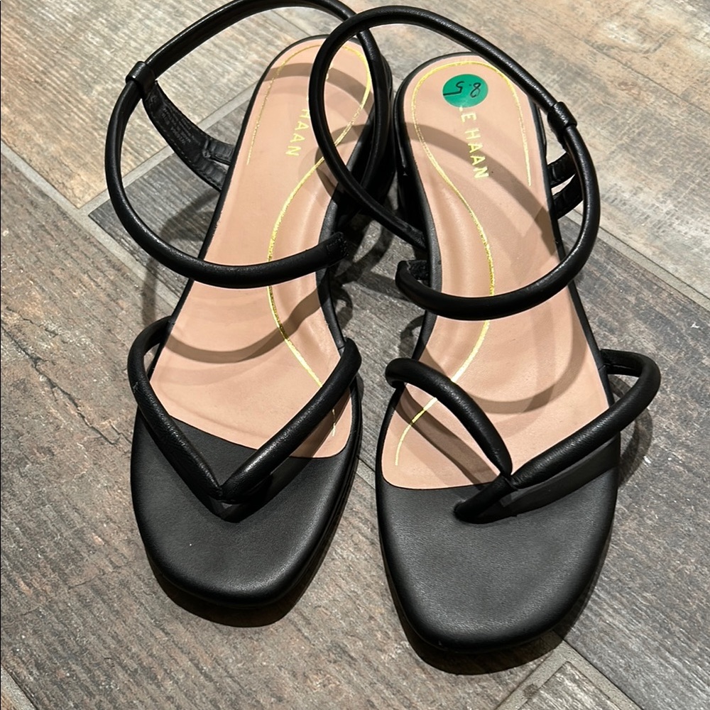 Cole Haan Black Strappy Sandals with Minimalist Design